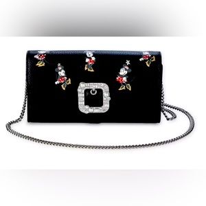 Disney Kate Spade Minnie Mouse Crossbody Wallet Clutch Rhinestone Pearl Buckle